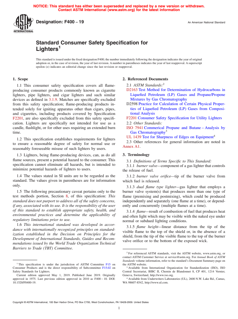 ASTM F400-19 - Standard Consumer Safety Specification for  Lighters