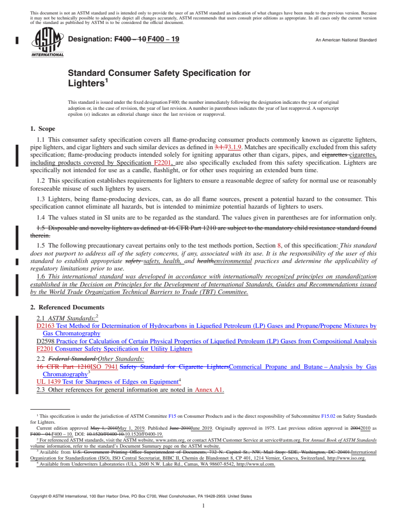 REDLINE ASTM F400-19 - Standard Consumer Safety Specification for  Lighters