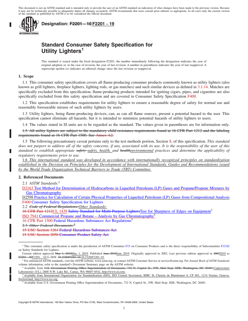 REDLINE ASTM F2201-19 - Standard Consumer Safety Specification for Utility Lighters