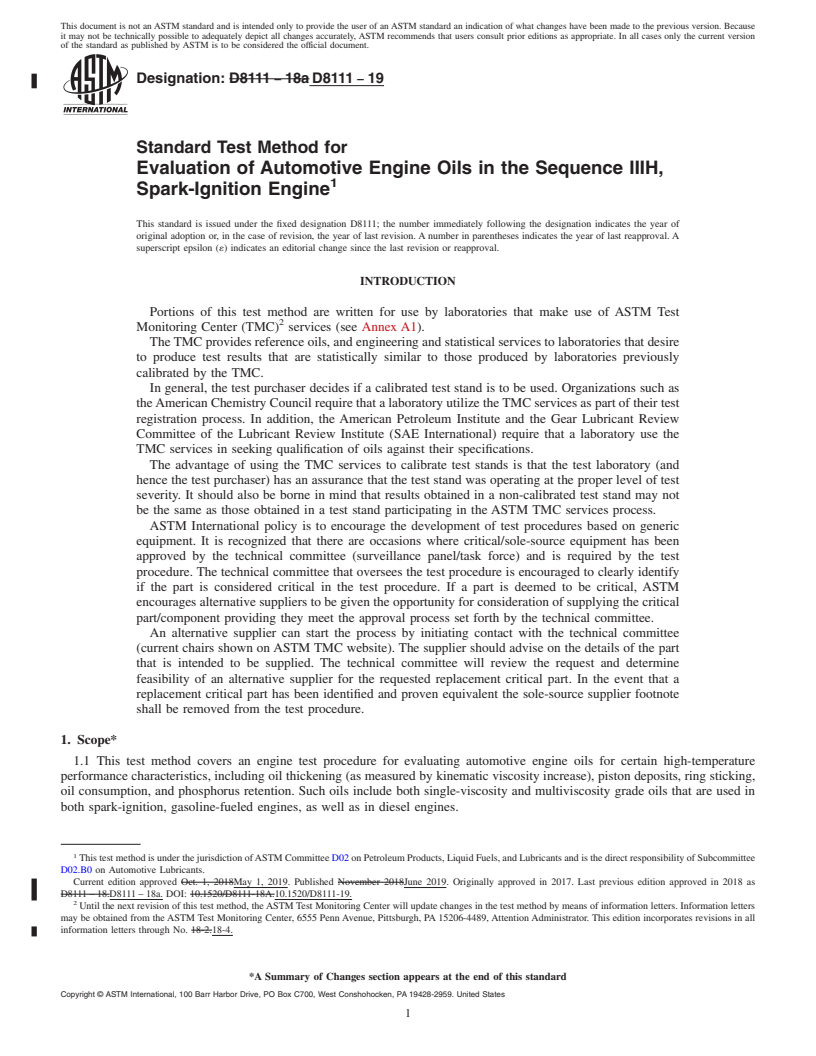 REDLINE ASTM D8111-19 - Standard Test Method for Evaluation of Automotive Engine Oils in the Sequence IIIH,  Spark-Ignition Engine