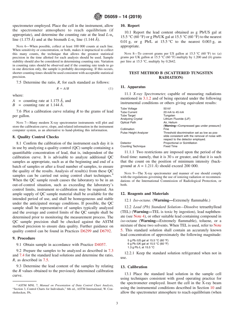 ASTM D5059-14(2019) - Standard Test Methods for Lead in Gasoline by X-Ray Spectroscopy