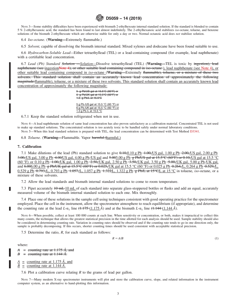 REDLINE ASTM D5059-14(2019) - Standard Test Methods for Lead in Gasoline by X-Ray Spectroscopy