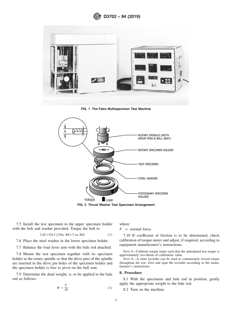 ASTM D3702-94(2019) - Standard Test Method for  Wear Rate and Coefficient of Friction of Materials in Self-Lubricated  Rubbing Contact Using a Thrust Washer Testing Machine