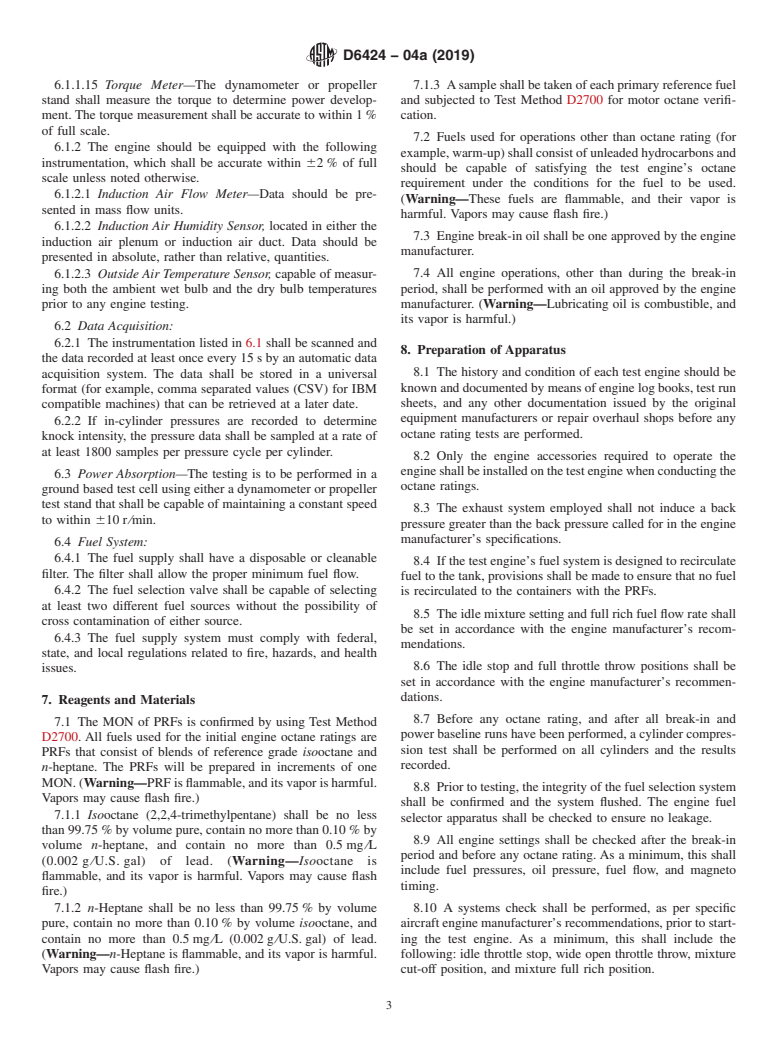 ASTM D6424-04a(2019) - Standard Practice for  Octane Rating Naturally Aspirated Spark Ignition Aircraft Engines