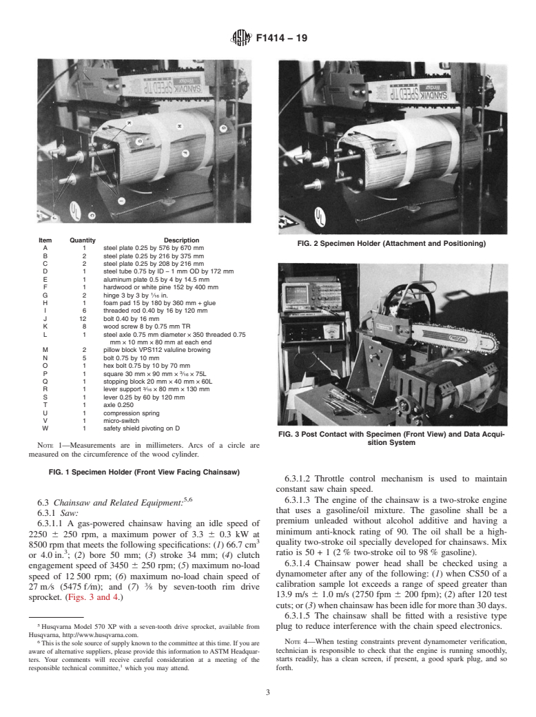 ASTM F1414-19 - Standard Test Method for Measurement of Cut Resistance to Chainsaw in Lower Body (Legs)  Protective Clothing