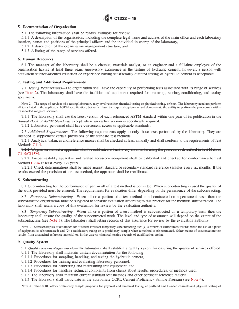 REDLINE ASTM C1222-19 - Standard Practice for  Evaluation of Laboratories Testing Hydraulic Cement