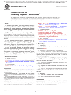 ASTM E3017-19 ASTM E3017-19 - Standard Practice for Examining Magnetic Card Readers - Page 1 preview