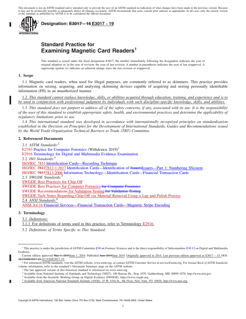 REDLINE ASTM E3017-19 - Standard Practice for Examining Magnetic Card Readers