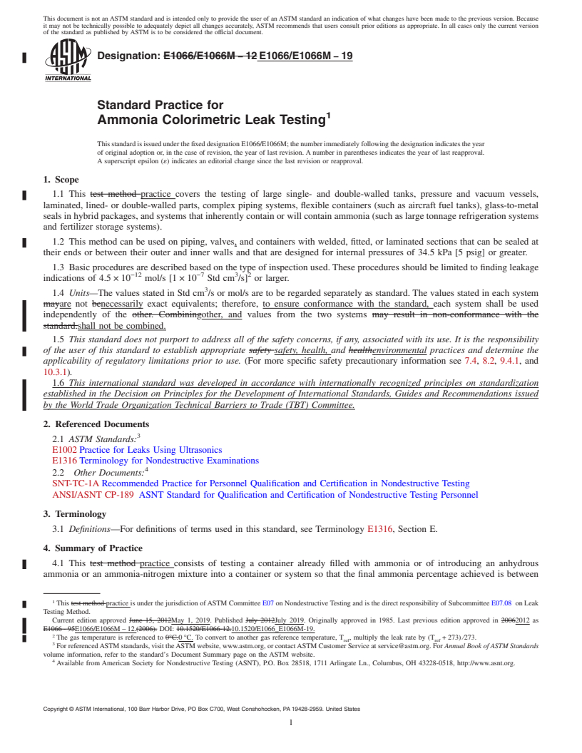 REDLINE ASTM E1066/E1066M-19 - Standard Practice for  Ammonia Colorimetric Leak Testing