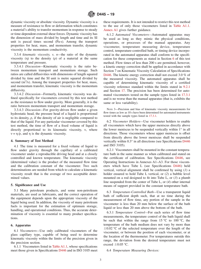 ASTM D445-19 - Standard Test Method for  Kinematic Viscosity of Transparent and Opaque Liquids (and  Calculation of Dynamic Viscosity)