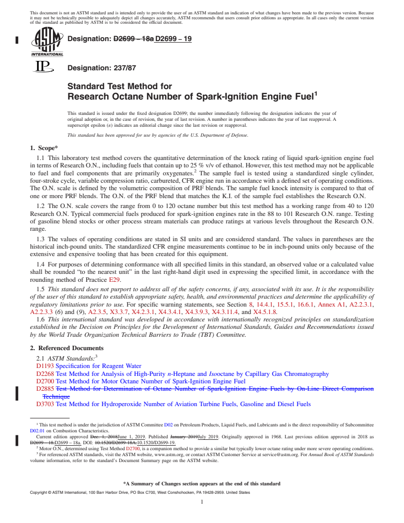REDLINE ASTM D2699-19 - Standard Test Method for Research Octane Number of Spark-Ignition Engine Fuel