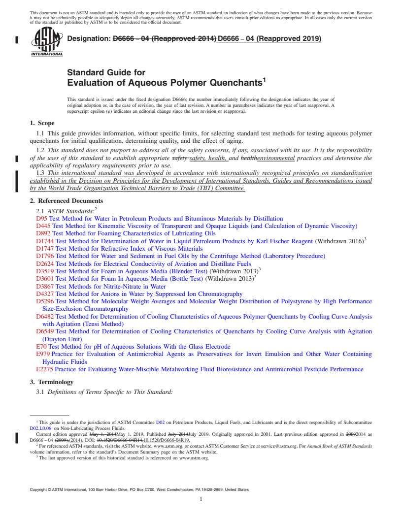 REDLINE ASTM D6666-04(2019) - Standard Guide for  Evaluation of Aqueous Polymer Quenchants