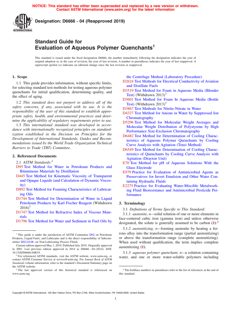 ASTM D6666-04(2019) - Standard Guide for  Evaluation of Aqueous Polymer Quenchants