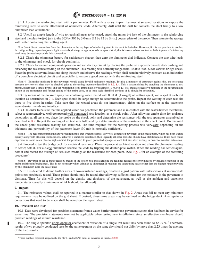 REDLINE ASTM D3633/D3633M-12(2019) - Standard Test Method for Electrical Resistivity of Membrane-Pavement Systems