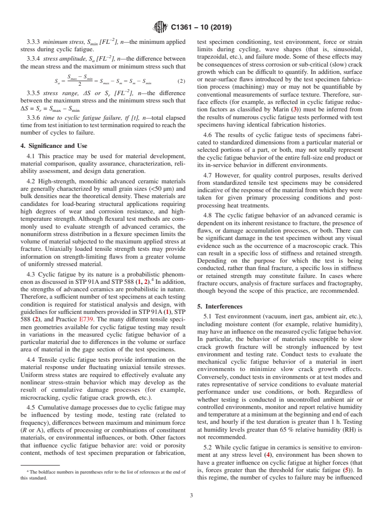 ASTM C1361-10(2019) - Standard Practice for Constant-Amplitude, Axial, Tension-Tension Cyclic Fatigue of  Advanced Ceramics at Ambient Temperatures