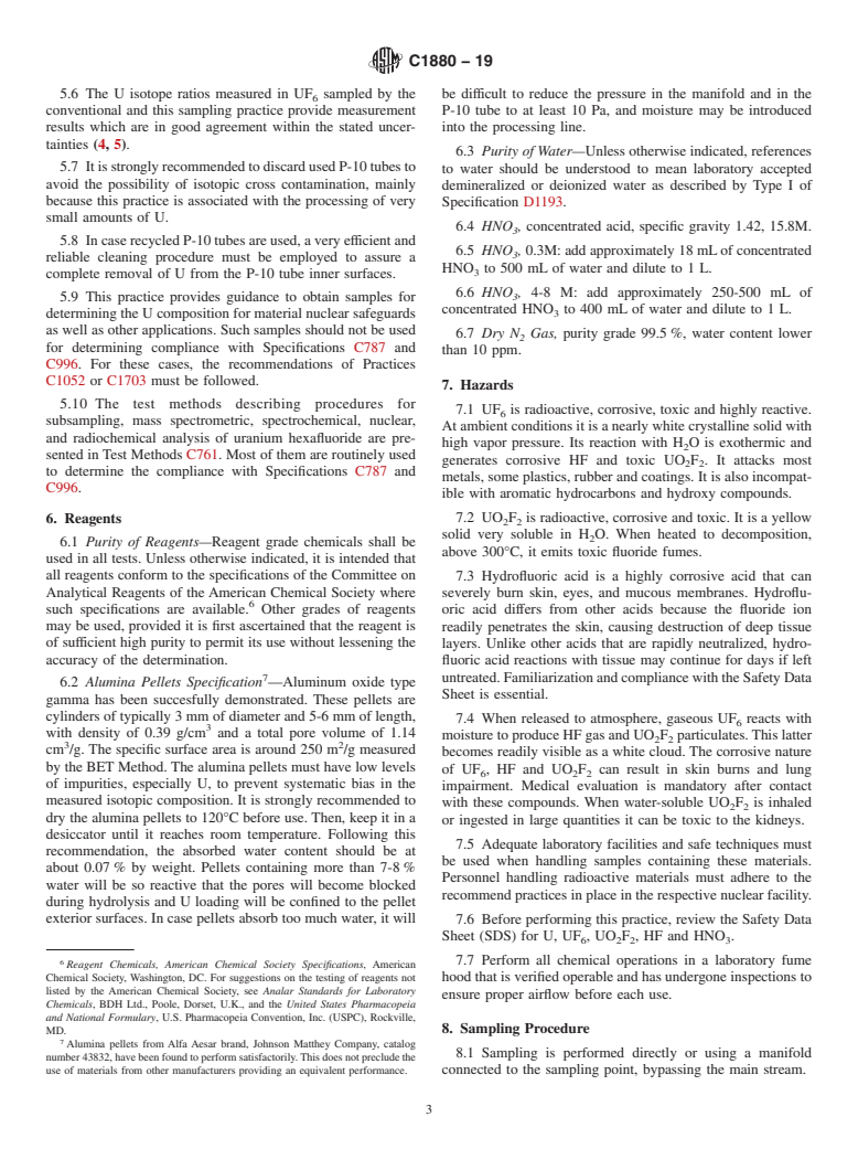 ASTM C1880-19 - Standard Practice for  Sampling Gaseous Uranium Hexafluoride using Alumina Pellets