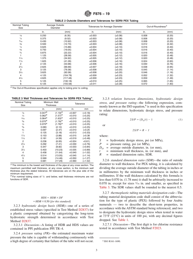 ASTM F876-19 - Standard Specification for  Crosslinked Polyethylene (PEX) Tubing