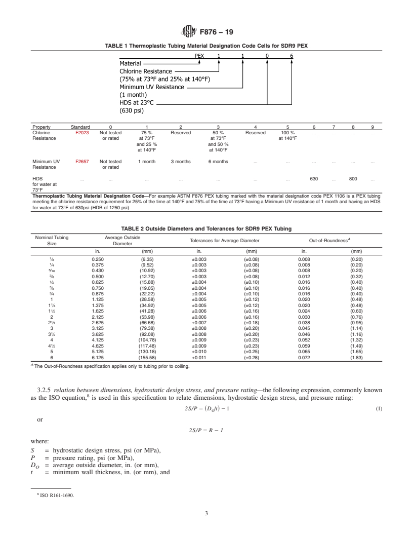 REDLINE ASTM F876-19 - Standard Specification for  Crosslinked Polyethylene (PEX) Tubing