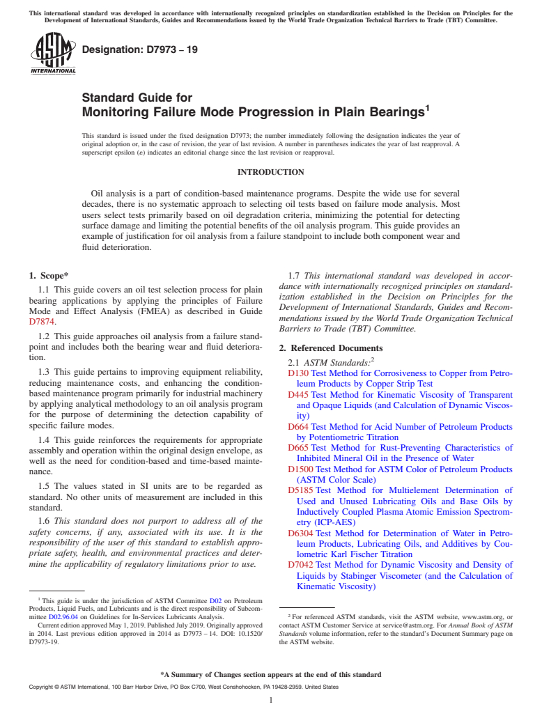 ASTM D7973-19 - Standard Guide for Monitoring Failure Mode Progression in Plain Bearings