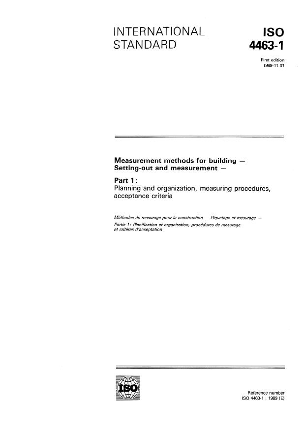 ISO 4463-1:1989 - Measurement methods for building -- Setting-out and measurement