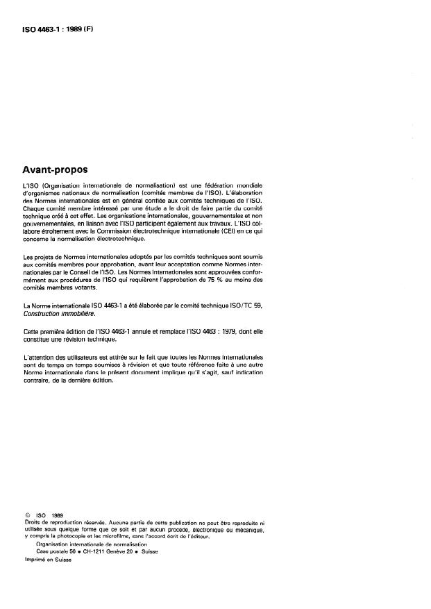 ISO 4463-1:1989 ISO 4463-1:1989 - Méthodes de mesurage pour la construction -- Piquetage et mesurage - Page 2 preview