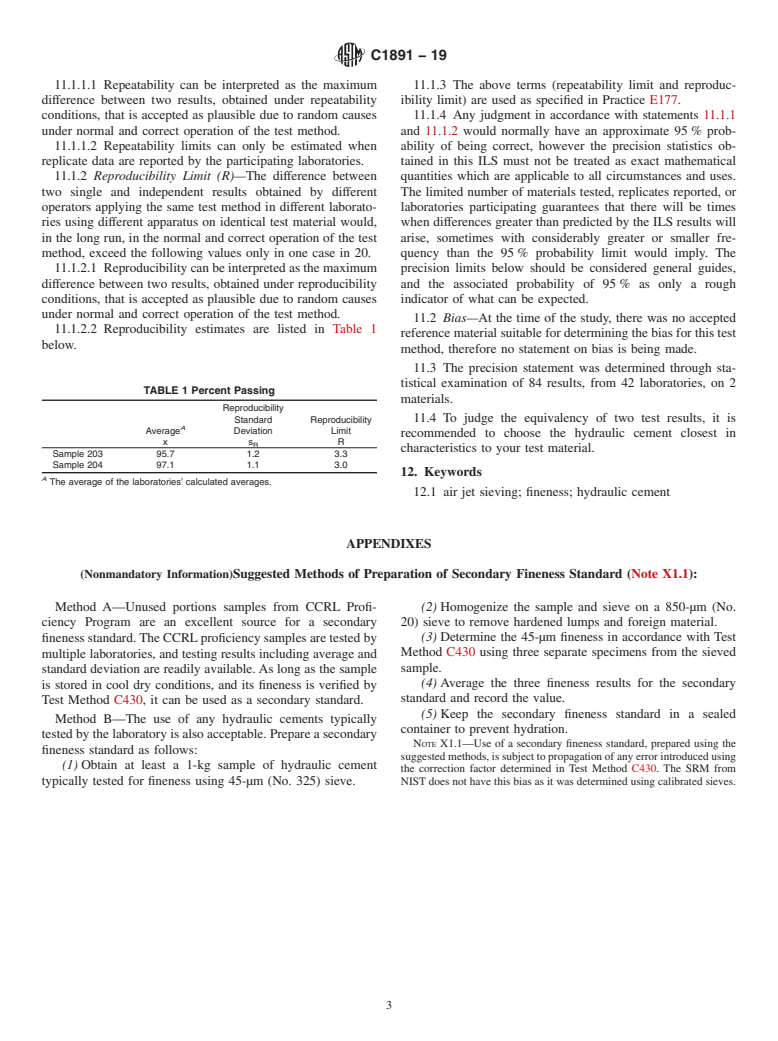 ASTM C1891-19 - Standard Test Method for  Fineness of Hydraulic Cement by Air Jet Sieving at 45-&#xb5;m  (No. 325)