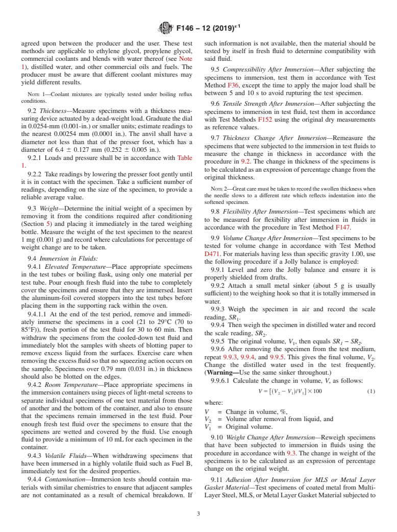 ASTM F146-12(2019)e1 - Standard Test Methods for  Fluid Resistance of Gasket Materials