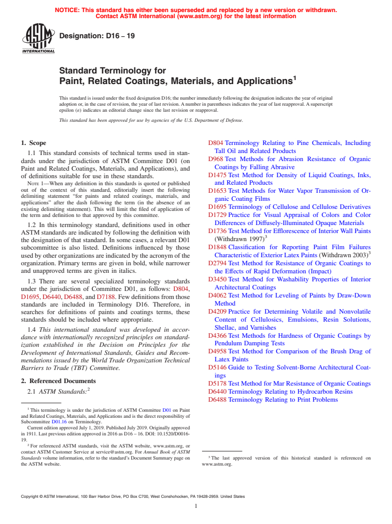 ASTM D16-19 - Standard Terminology for Paint, Related Coatings, Materials, and Applications