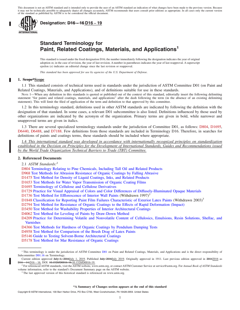 REDLINE ASTM D16-19 - Standard Terminology for Paint, Related Coatings, Materials, and Applications