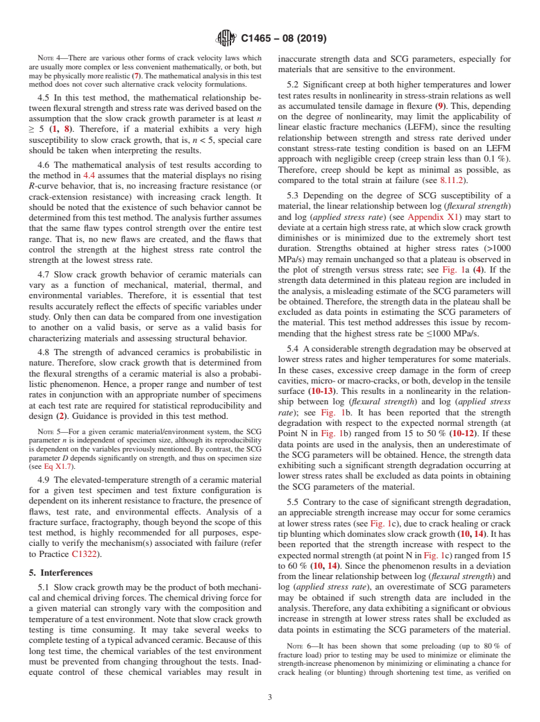 ASTM C1465-08(2019) - Standard Test Method for Determination of Slow Crack Growth Parameters of Advanced Ceramics   by Constant Stress-Rate Flexural Testing at Elevated Temperatures