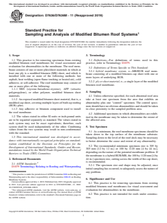 ASTM D7636/D7636M-11(2019) ASTM D7636/D7636M-11(2019) - Standard Practice for Sampling and Analysis of Modified Bitumen Roof Systems - Page 1 preview