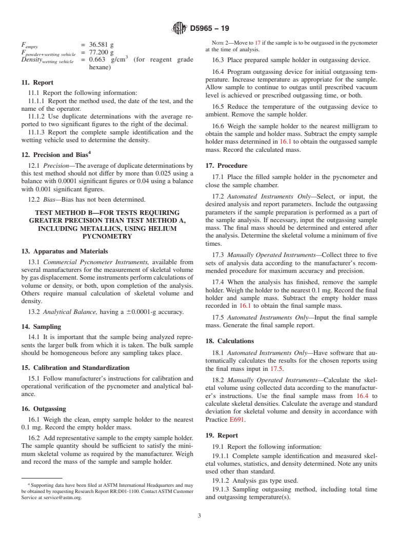 ASTM D5965-19 - Standard Test Methods for Density of Coating Powders