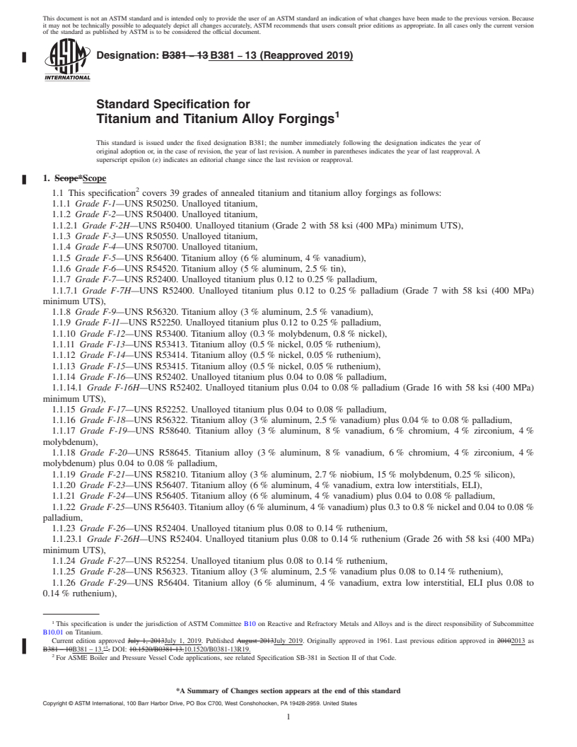 REDLINE ASTM B381-13(2019) - Standard Specification for Titanium and Titanium Alloy Forgings