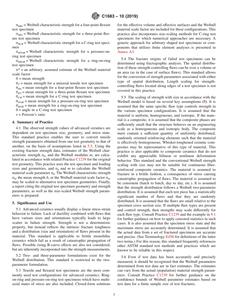 ASTM C1683-10(2019) - Standard Practice for Size Scaling of Tensile Strengths Using Weibull Statistics   for Advanced Ceramics