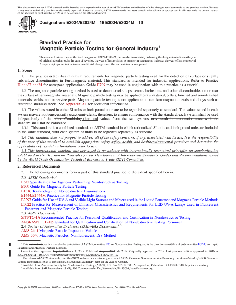 REDLINE ASTM E3024/E3024M-19 - Standard Practice for Magnetic Particle Testing for General Industry