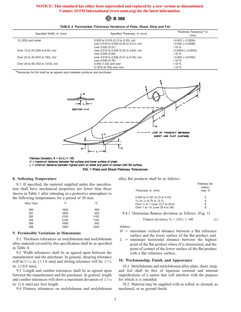 ASTM B386-91(1997) - Standard Specification for Molybdenum and Molybdenum Alloy Plate, Sheet, Strip, and Foil