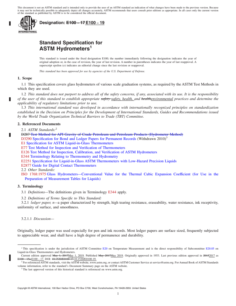 REDLINE ASTM E100-19 - Standard Specification for  ASTM Hydrometers