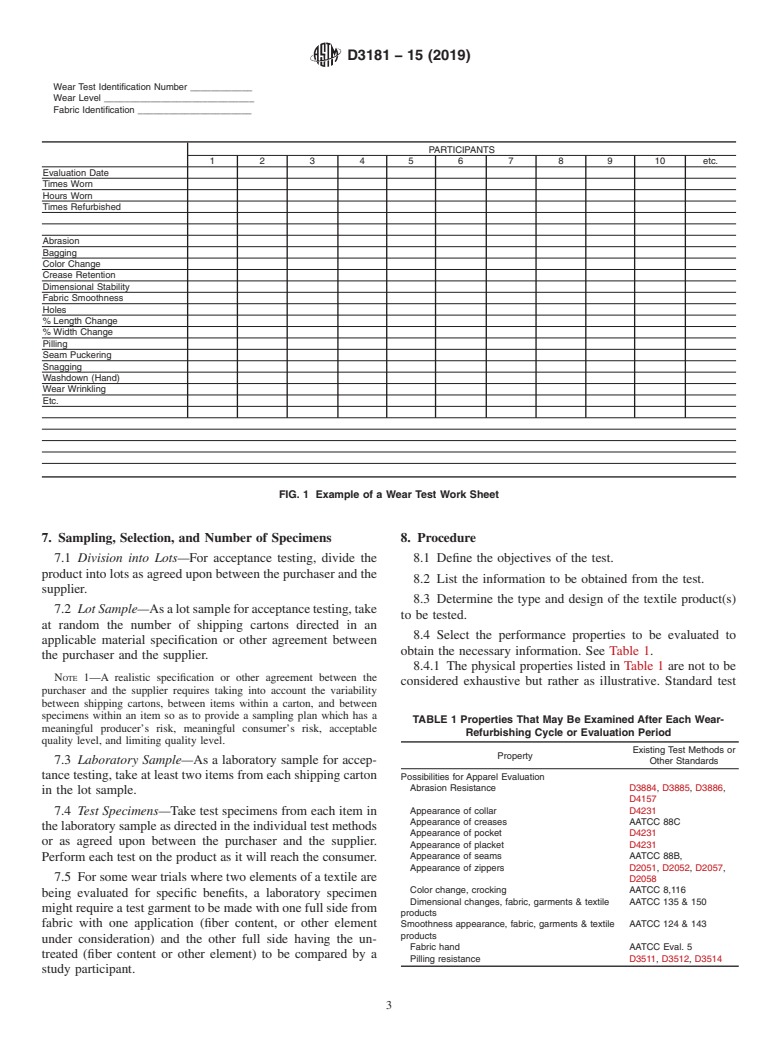 ASTM D3181-15(2019) - Standard Guide for  Conducting Wear Tests on Textiles