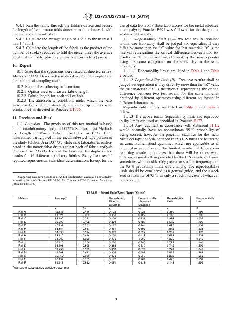 ASTM D3773/D3773M-10(2019) - Standard Test Methods for  Length of Woven Fabric