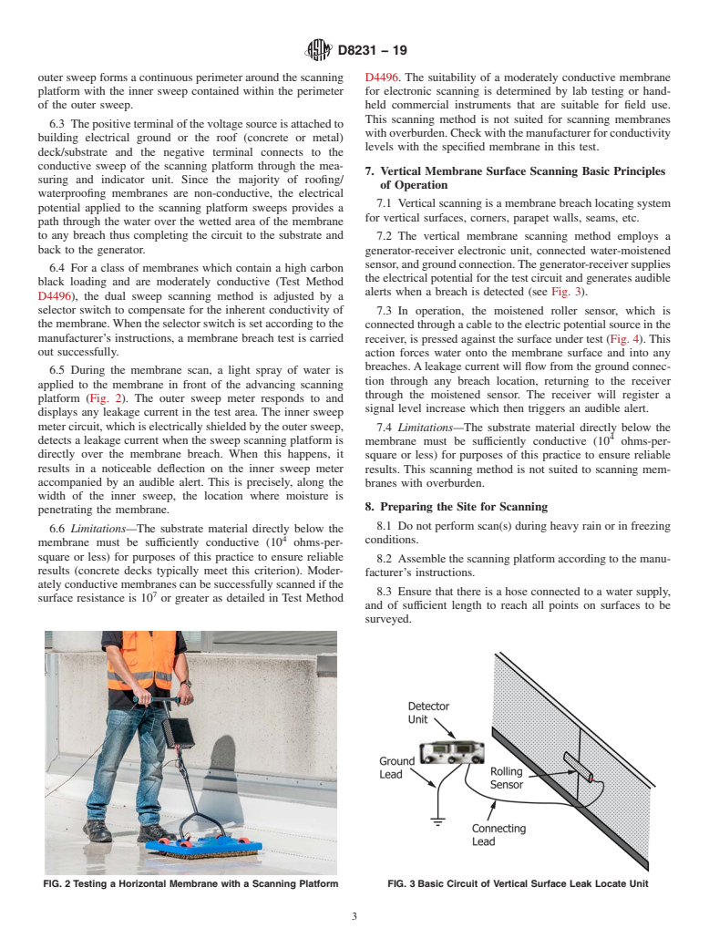 ASTM D8231-19 - Standard Practice for the Use of a Low Voltage Electronic Scanning System for Detecting  and Locating Breaches in Roofing and Waterproofing Membranes
