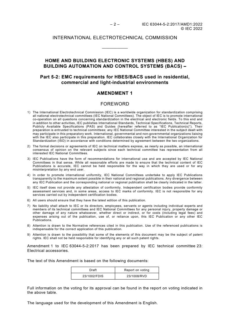 IEC 63044-5-2:2017/AMD1:2022 IEC 63044-5-2:2017/AMD1:2022 - Amendment 1 - Home and Building Electronic Systems (HBES) and Building Automation and Control Systems (BACS) - Part 5-2: EMC requirements for HBES/BACS used in residential, commercial and light-industrial environments - Page 4 preview