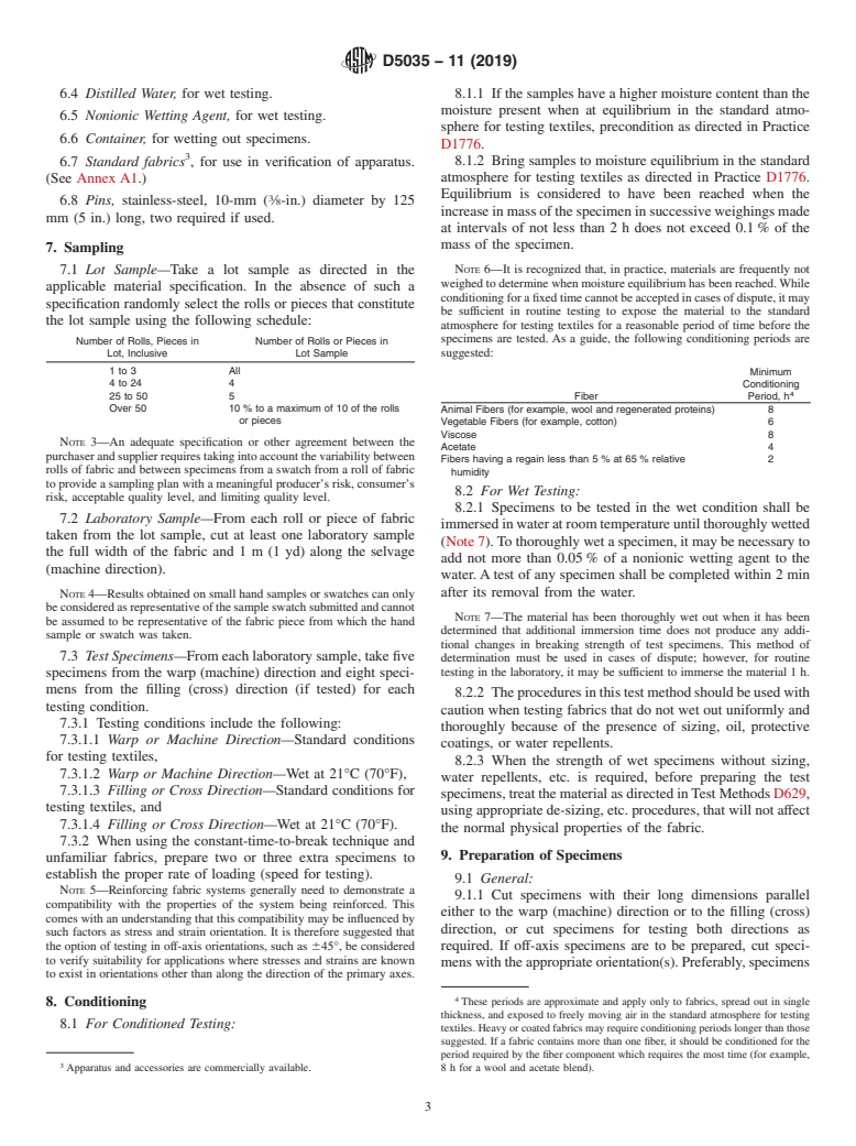 ASTM D5035-11(2019) - Standard Test Method for  Breaking Force and Elongation of Textile Fabrics (Strip Method)