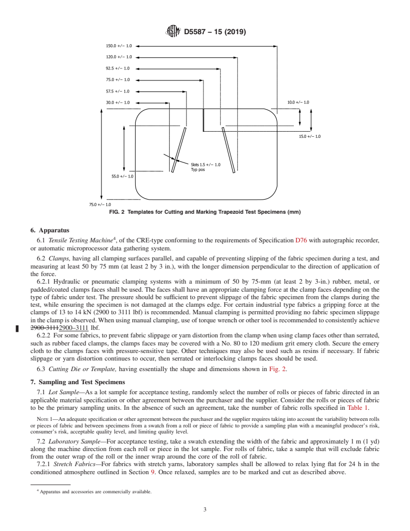 REDLINE ASTM D5587-15(2019) - Standard Test Method for  Tearing Strength of Fabrics by Trapezoid Procedure