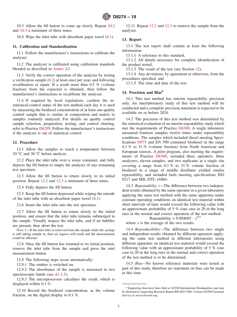 ASTM D8274-19 - Standard Test Method for Determination of Biodiesel (Fatty Acid Methyl Esters) Content  in Diesel Fuel Oil by Portable Rapid Mid-Infrared Analyzer