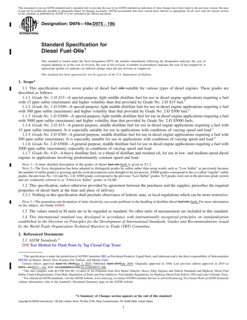 REDLINE ASTM D975-19b - Standard Specification for Diesel Fuel