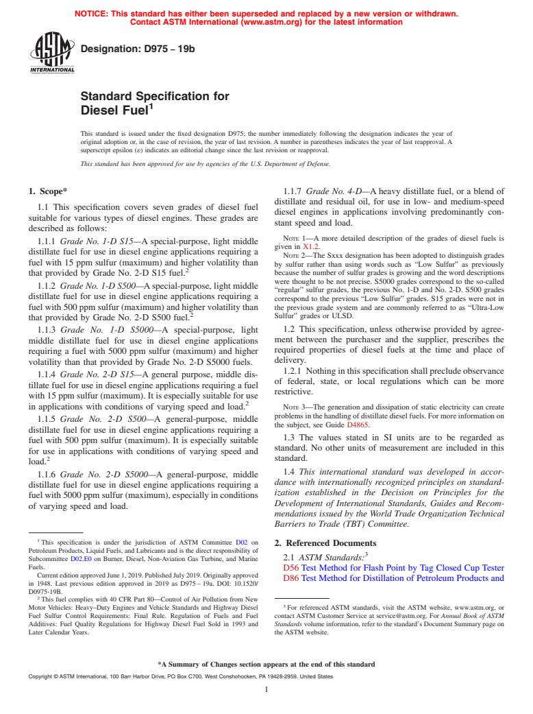 ASTM D975-19b - Standard Specification for Diesel Fuel