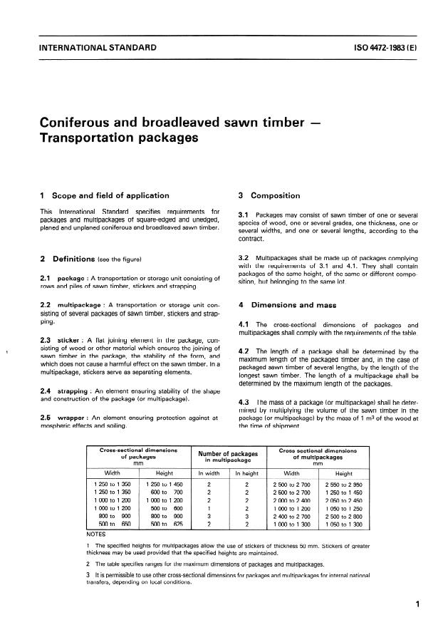 ISO 4472:1983 - Coniferous and broadleaved sawn timber -- Transportation packages