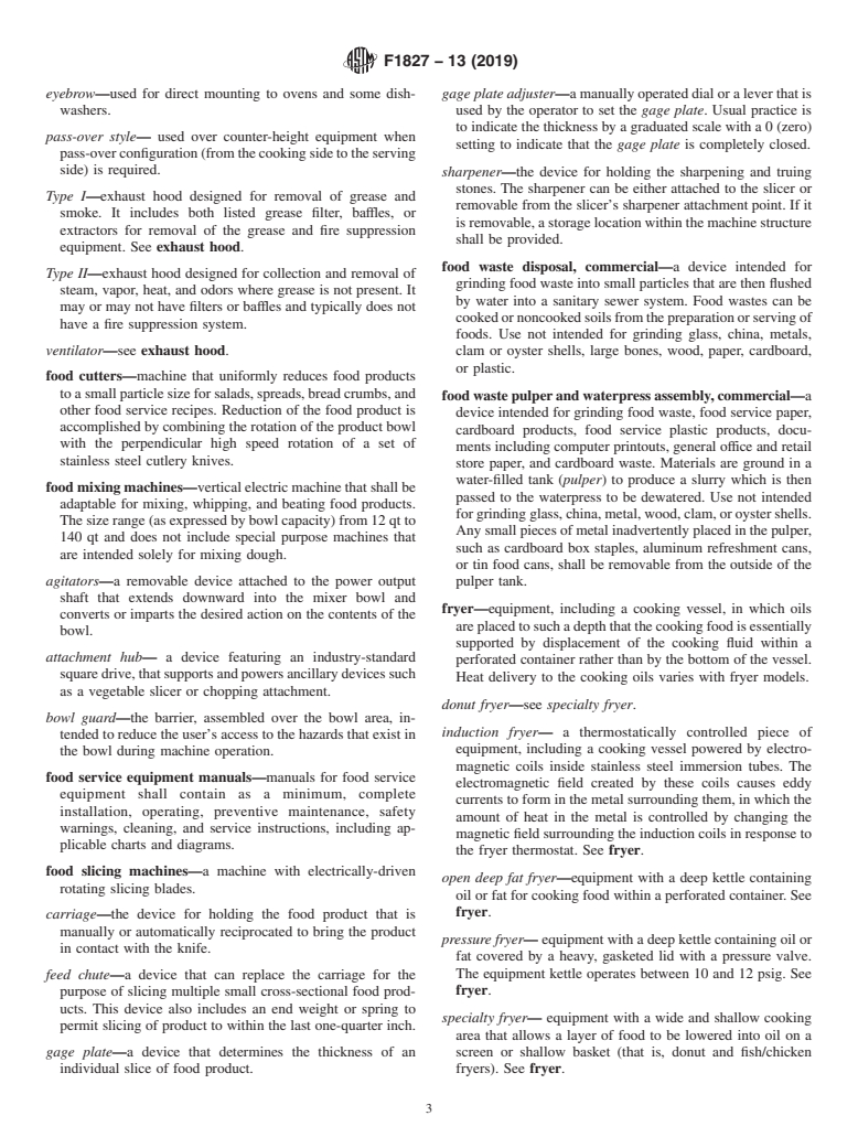 ASTM F1827-13(2019) - Standard Terminology Relating to Food Service Equipment