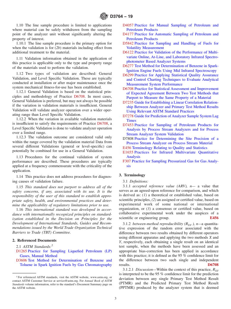 ASTM D3764-19 - Standard Practice for  Validation of the Performance of Process Stream Analyzer Systems