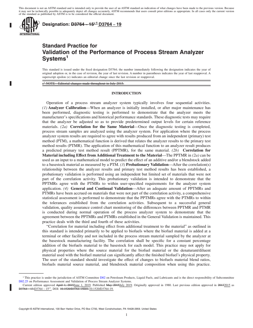 REDLINE ASTM D3764-19 - Standard Practice for  Validation of the Performance of Process Stream Analyzer Systems